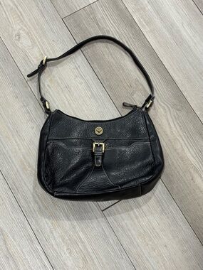 Etienne Aigner Black Leather Shoulder Bag with Gold Accents